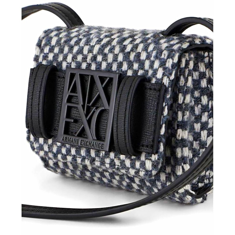 Armani Exchange mini crossbody, black/white/gray houndstooth logo, magnetic